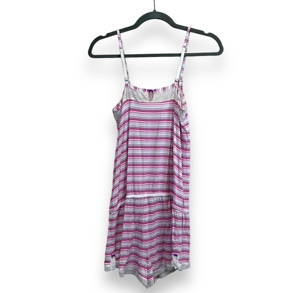 Victoria's Secret Pajamas Womens Medium Pink Striped Lace Trim Romper Sleepwear - Picture 8 of 12